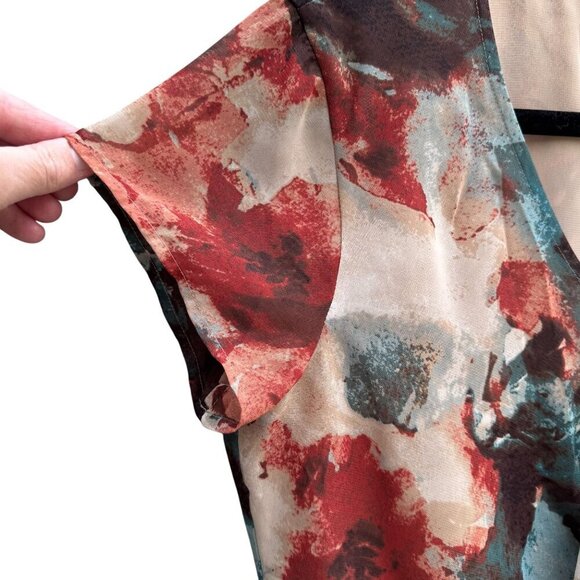 Evan-Picone Womens Red Floral Ruffle V-Neck Short Sleeve Lightweight Blouse 12P - Picture 4 of 8